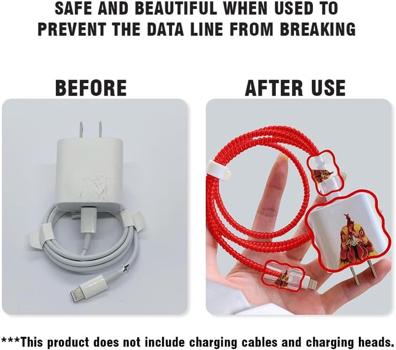 WIRESTER Cable Charger Cover Set (5 in 1) for 18W/20W USB-C Charger Cable, Data Line Saver Cable Case Protector Compatible with iPhone 11 12 13 14 15 Pro Max Adapter Charger - Cochin Chicken - Image 2